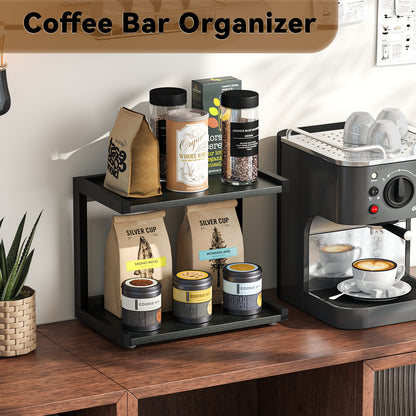 12.6"×7.7" 2-Tier Wood Counter Shelf, Kitchen Spice Rack Organizer. KS0021