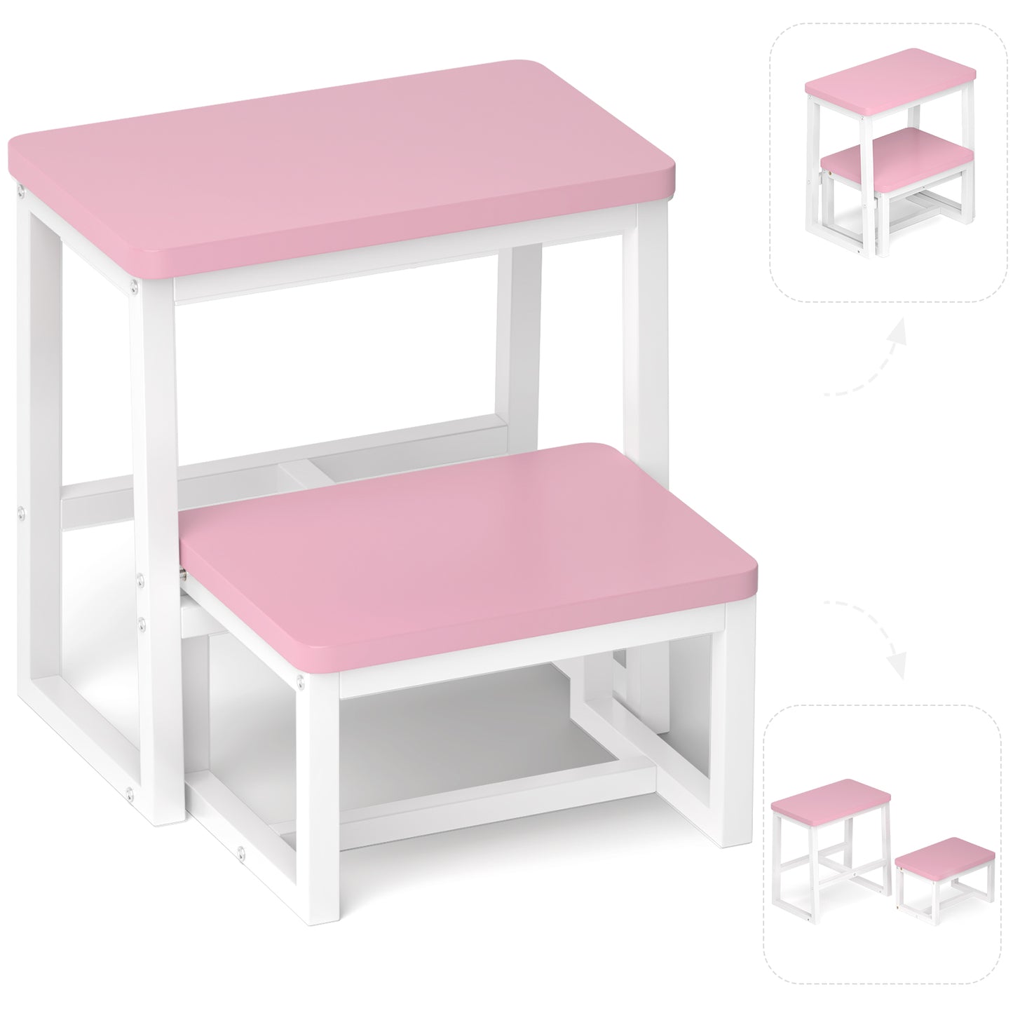 B2B Two Step Stool for Adults,Holds up to 500Lb,Wooden&Metal Frame. SK402