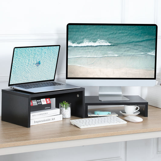 B2B Wood 2 Tier Adjustable Stand for 2 Monitors/Laptop/PC. DS402