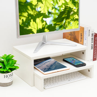 B2B Wood 2 Tier Adjustable Stand for 2 Monitors/Laptop/PC. DS402