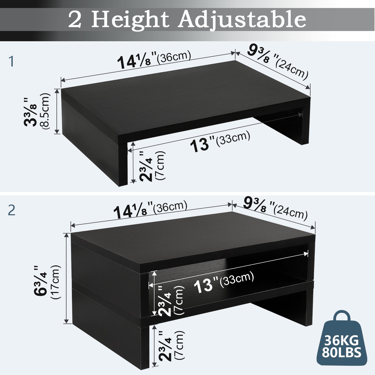 B2B 2 pack 14.2 inch  Wood Monitor Stand Riser with Storage. DS400x2