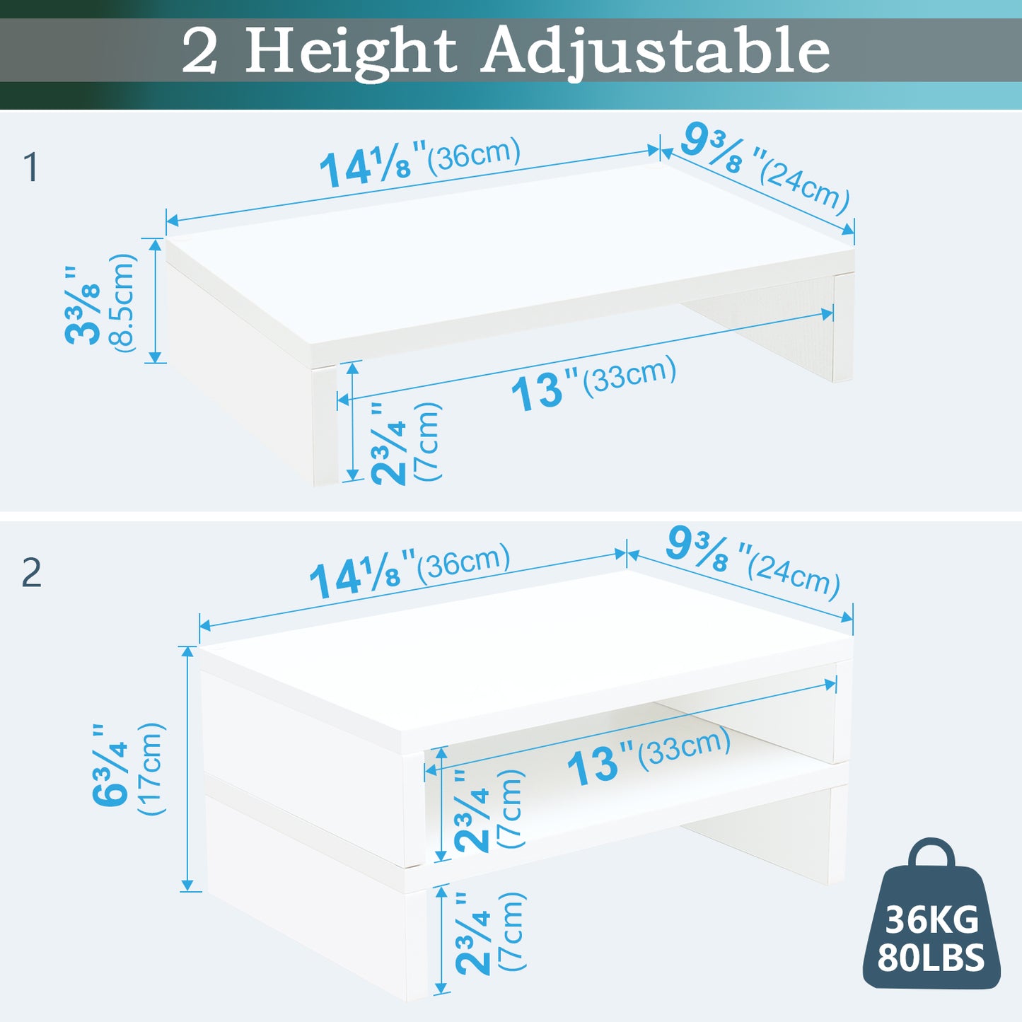 B2B 2 pack 14.2 inch  Wood Monitor Stand Riser with Storage. DS400x2