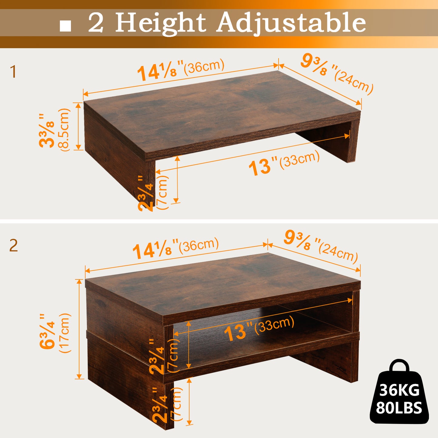 B2B 2 pack 14.2 inch  Wood Monitor Stand Riser with Storage. DS400x2