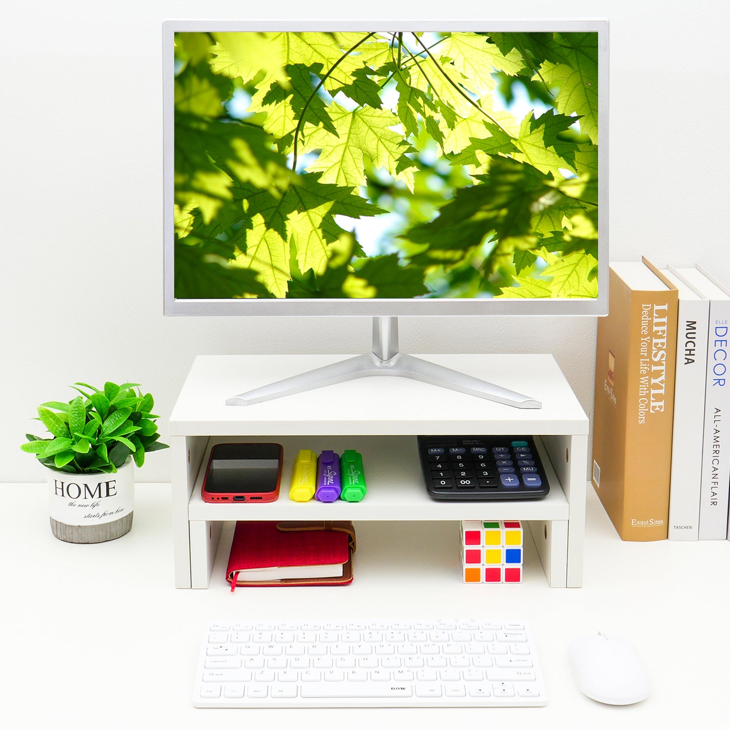 B2B Wood 2 Tier Adjustable Stand for 2 Monitors/Laptop/PC. DS402