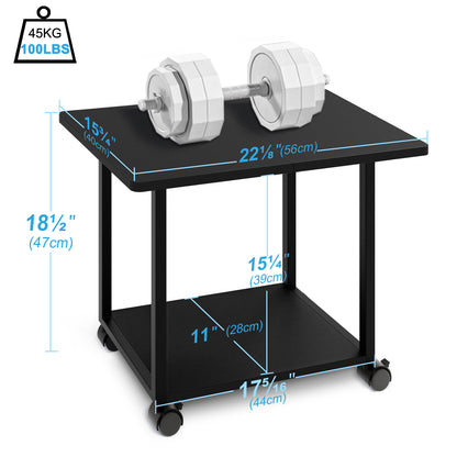 22"x15.75" Large Under Desk Printer Stand. 2-Tier Rolling Printer Cart with Wheels. KS200