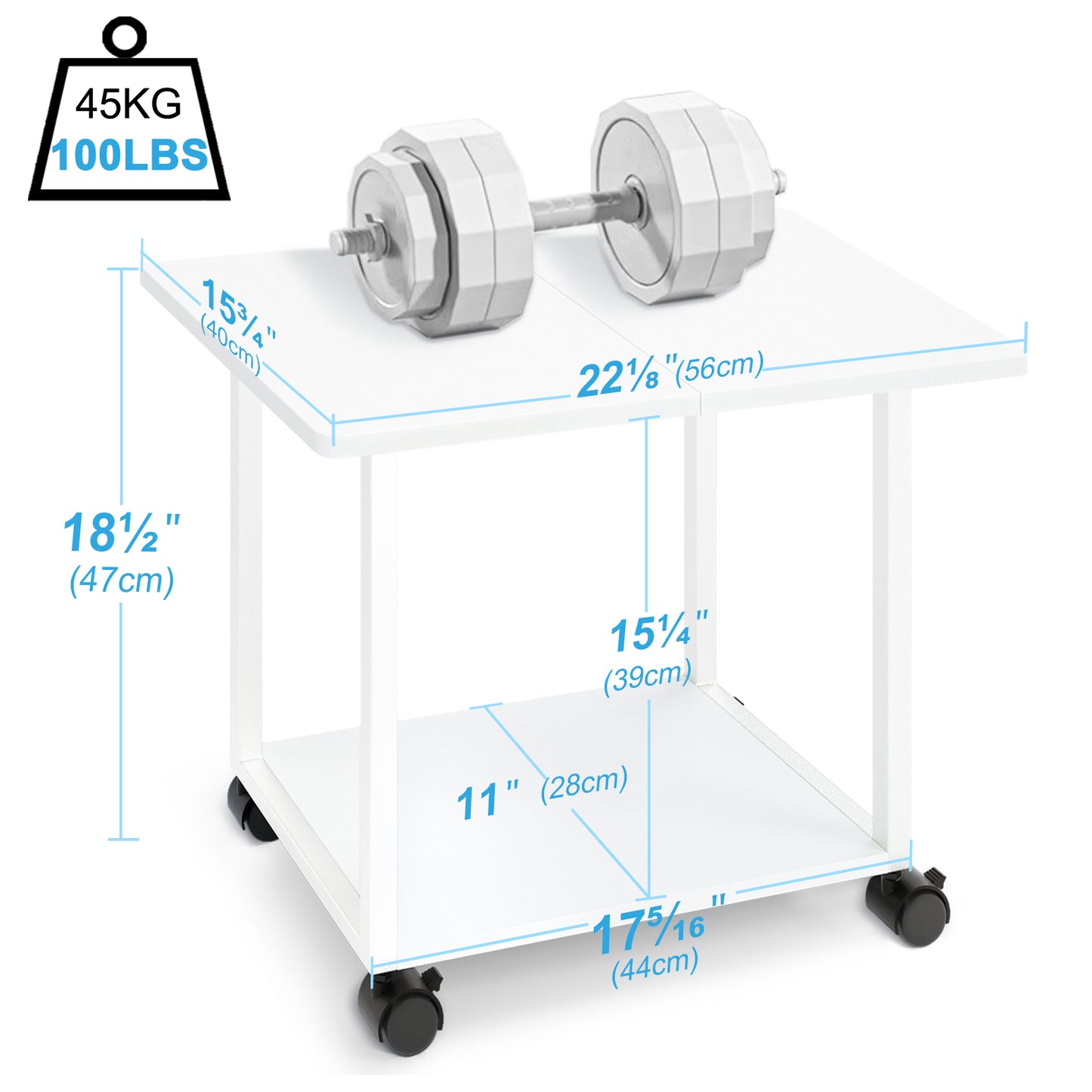 22"x15.75" Large Under Desk Printer Stand. 2-Tier Rolling Printer Cart with Wheels. KS200