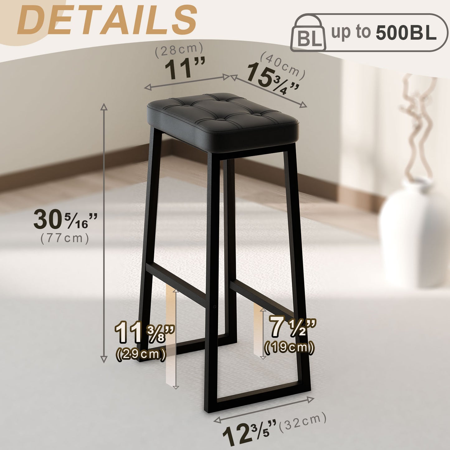 B2B 30 Inch Counter Height Bar Stools, Modern Leather Barstools with Metal Leg. SK720