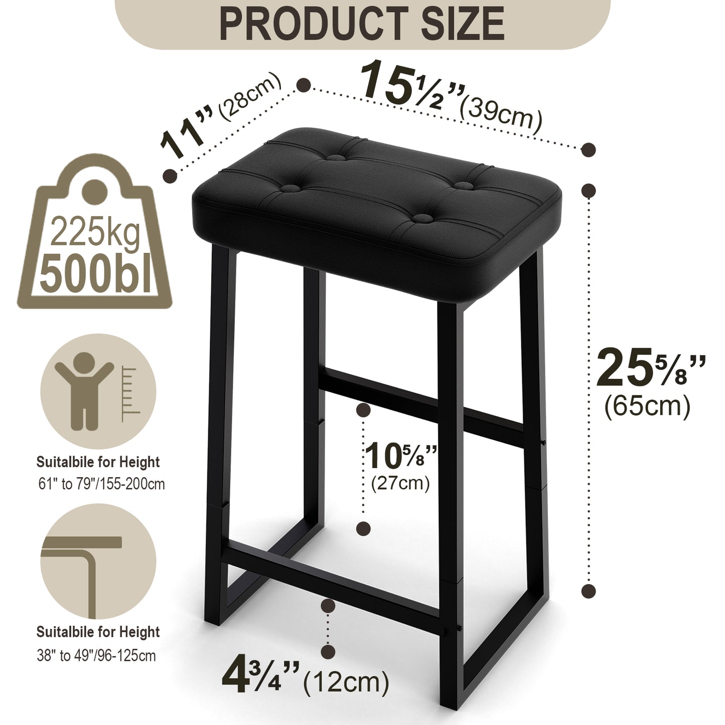 B2B 26 inches high Bar Stool,Modern Synthetic Leather with Stitching. SK620