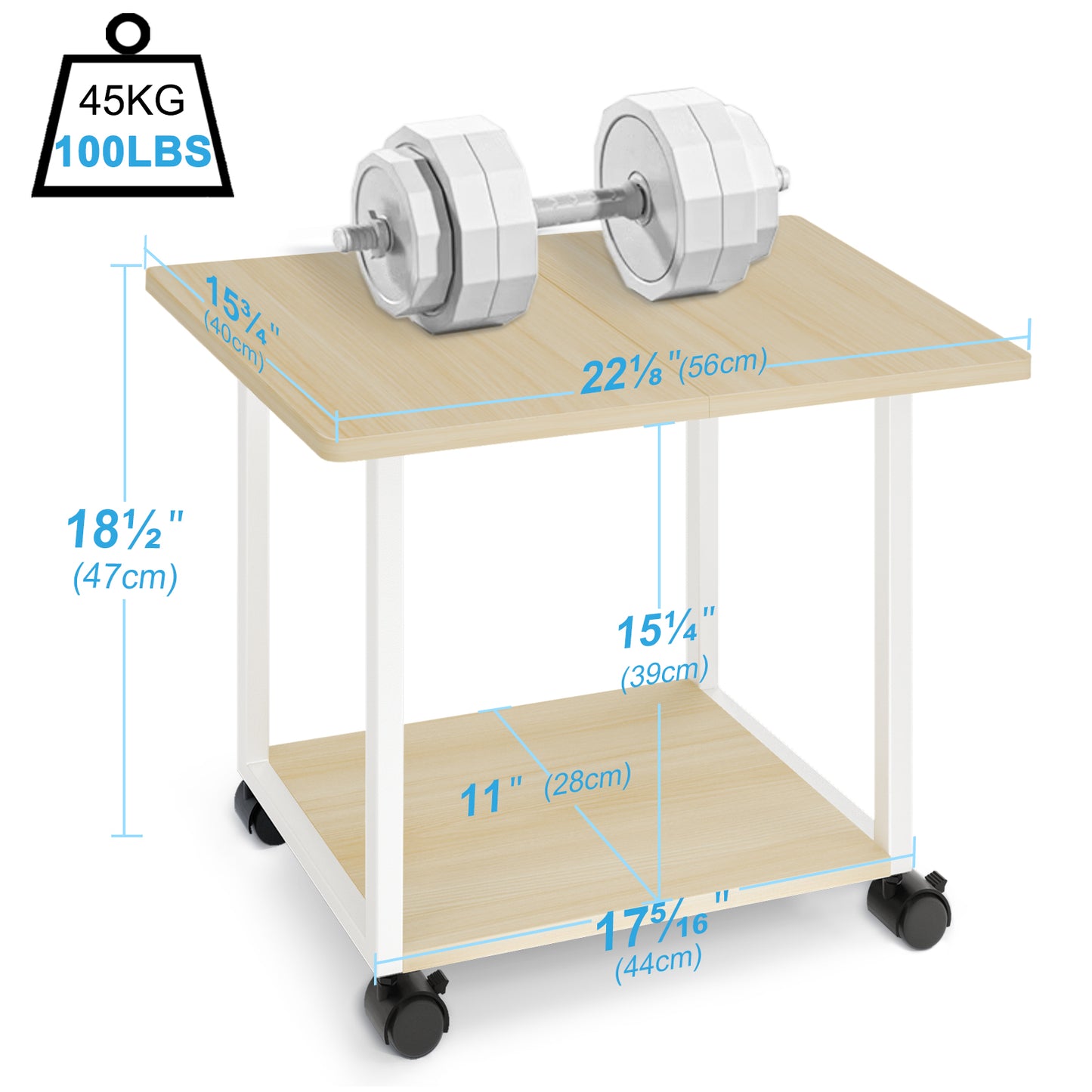 22"x15.75" Large Under Desk Printer Stand. 2-Tier Rolling Printer Cart with Wheels. KS200