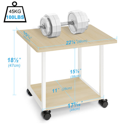 22"x15.75" Large Under Desk Printer Stand. 2-Tier Rolling Printer Cart with Wheels. KS200