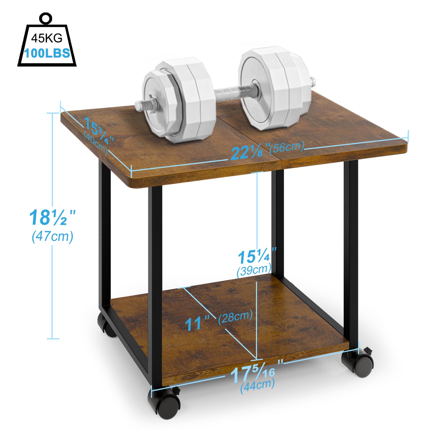 22"x15.75" Large Under Desk Printer Stand. 2-Tier Rolling Printer Cart with Wheels. KS200