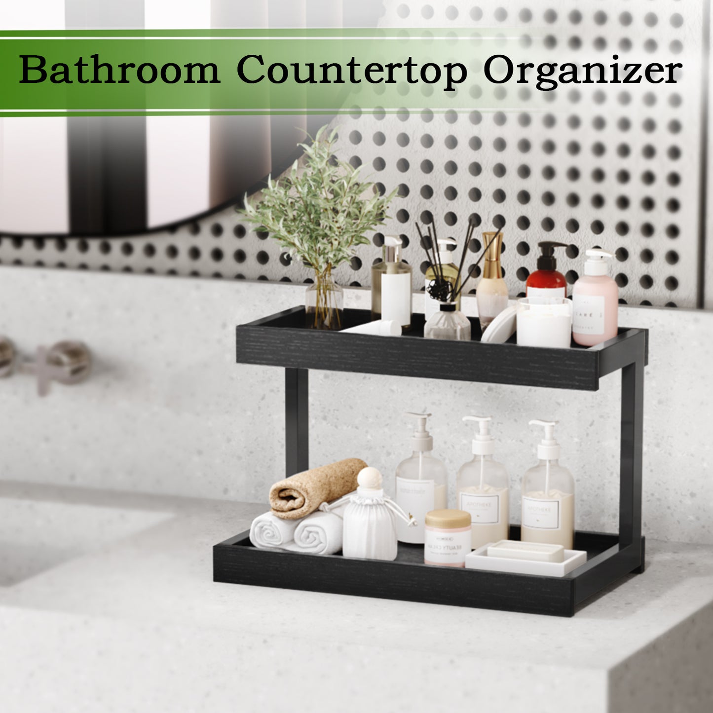 2 Tier Spice Rack Organizer for Countertop, Counter Shelf Desktop Storage. KS002