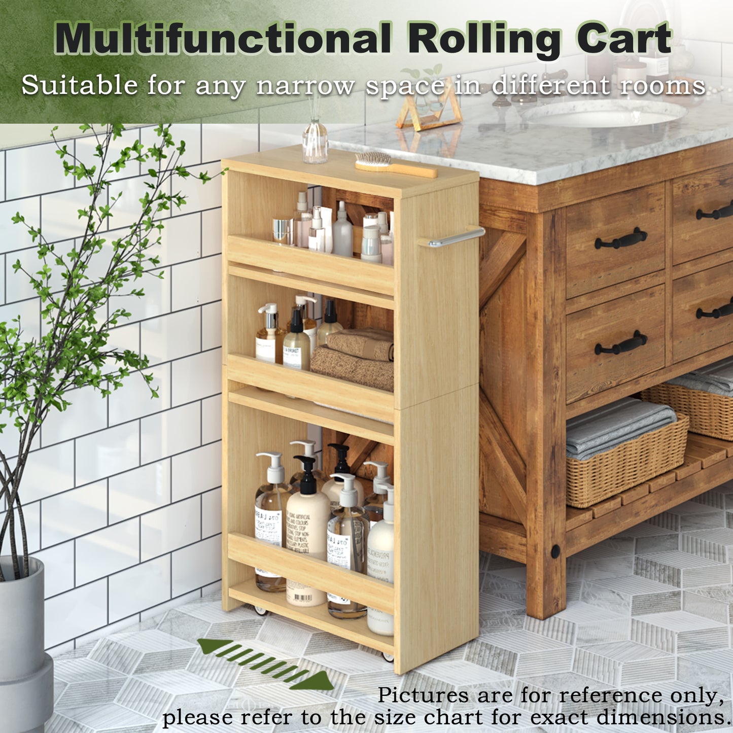 B2B 4-Tier Slim Storage Cart with Handles, Rolling Pull-Out Organizer. KS4