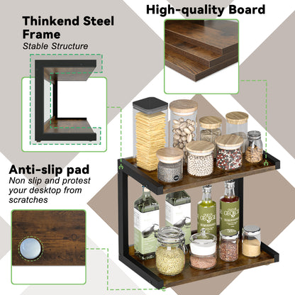 12.6"×7.7" 2-Tier Wood Counter Shelf, Kitchen Spice Rack Organizer. KS0021