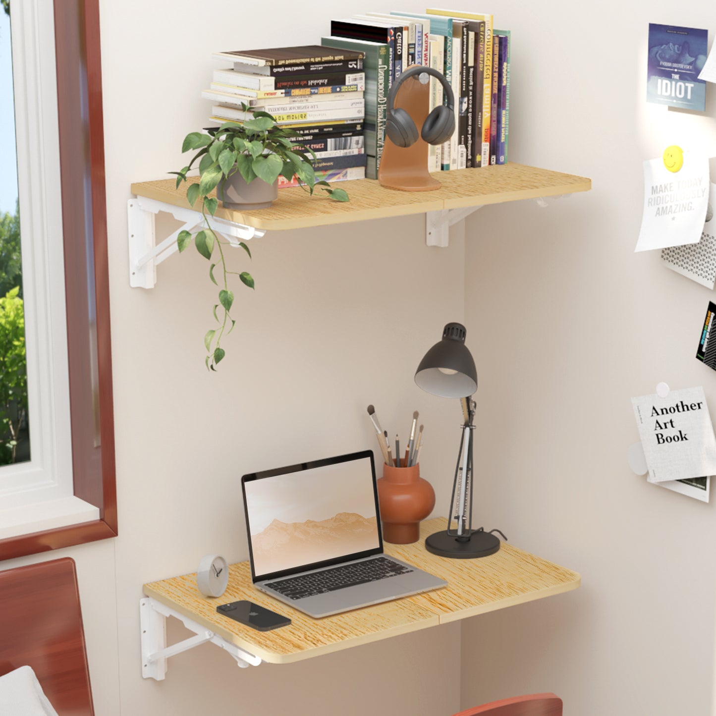 22"W x 15.7"D Wall Mounted Folding Table, Floating Desk for Small Spaces. RSW640