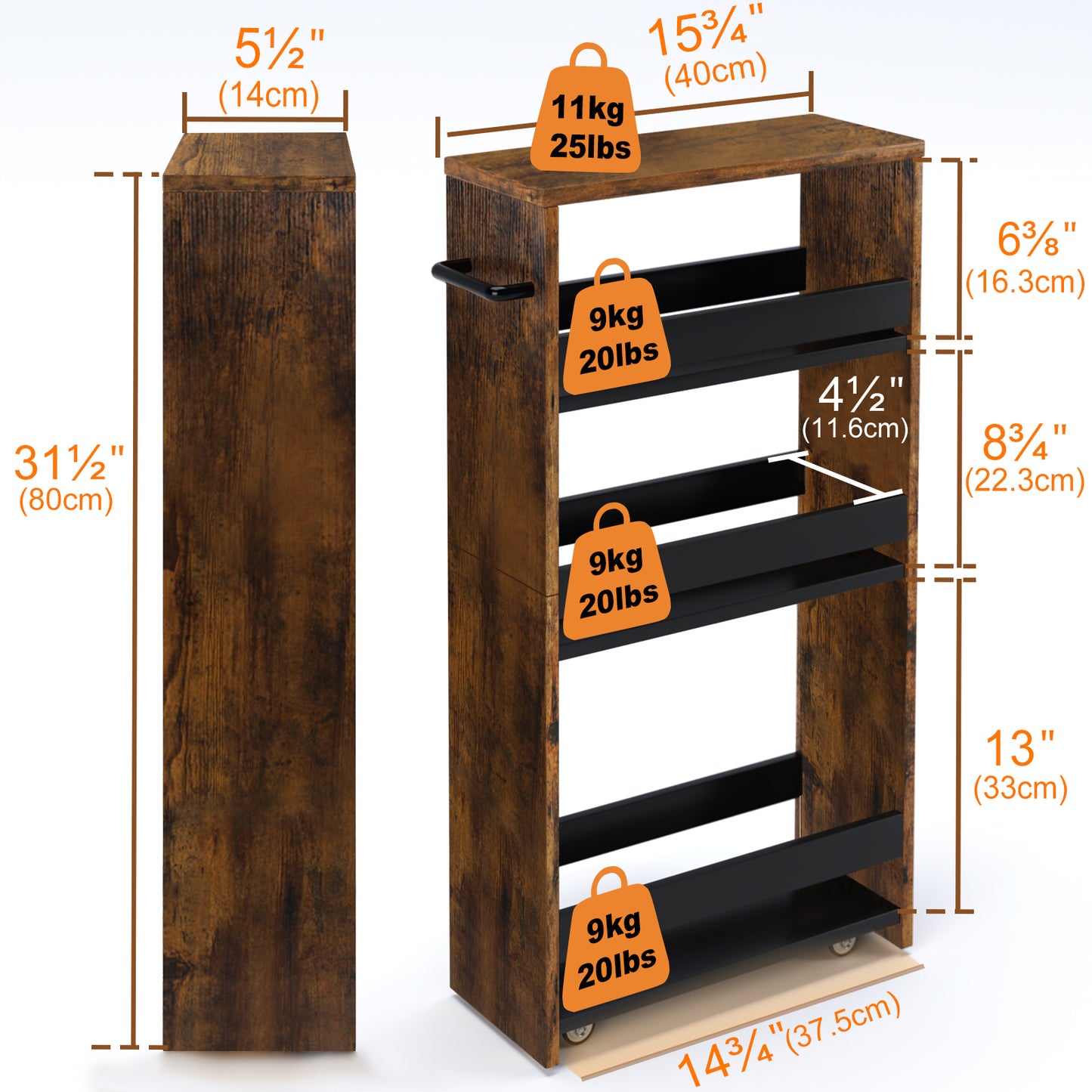 4-tier slim storage cart with handles, a pull-out rolling multifunctional cart suitable. KS4