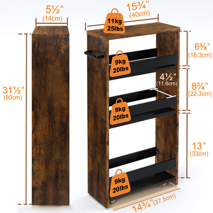 4-tier slim storage cart with handles, a pull-out rolling multifunctional cart suitable. KS4