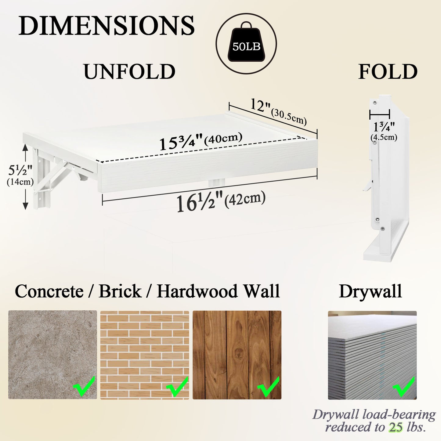 16.5''x12'' Wall Mounted Folding Bedside Shelf, Space Saving Tray. RSW430