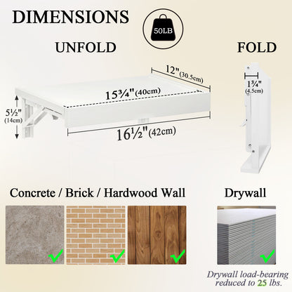16.5''x12'' Wall Mounted Folding Bedside Shelf, Space Saving Tray. RSW430