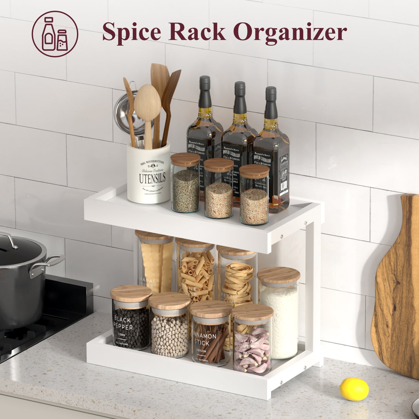 2 Tier 15.75"x8.9" Large Countertop Shelf Organizer Spice Rack. KS0022