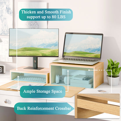 B2B Wood 2 Tier Adjustable Stand for 2 Monitors/Laptop/PC. DS402