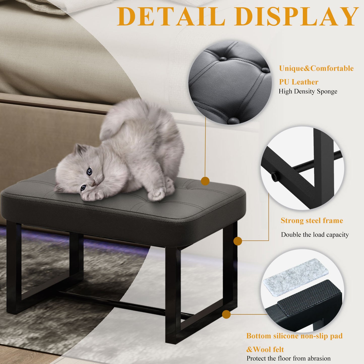B2B Small Ottoman，Foot Rest Stool,Leather Step Stool for Under. SK420