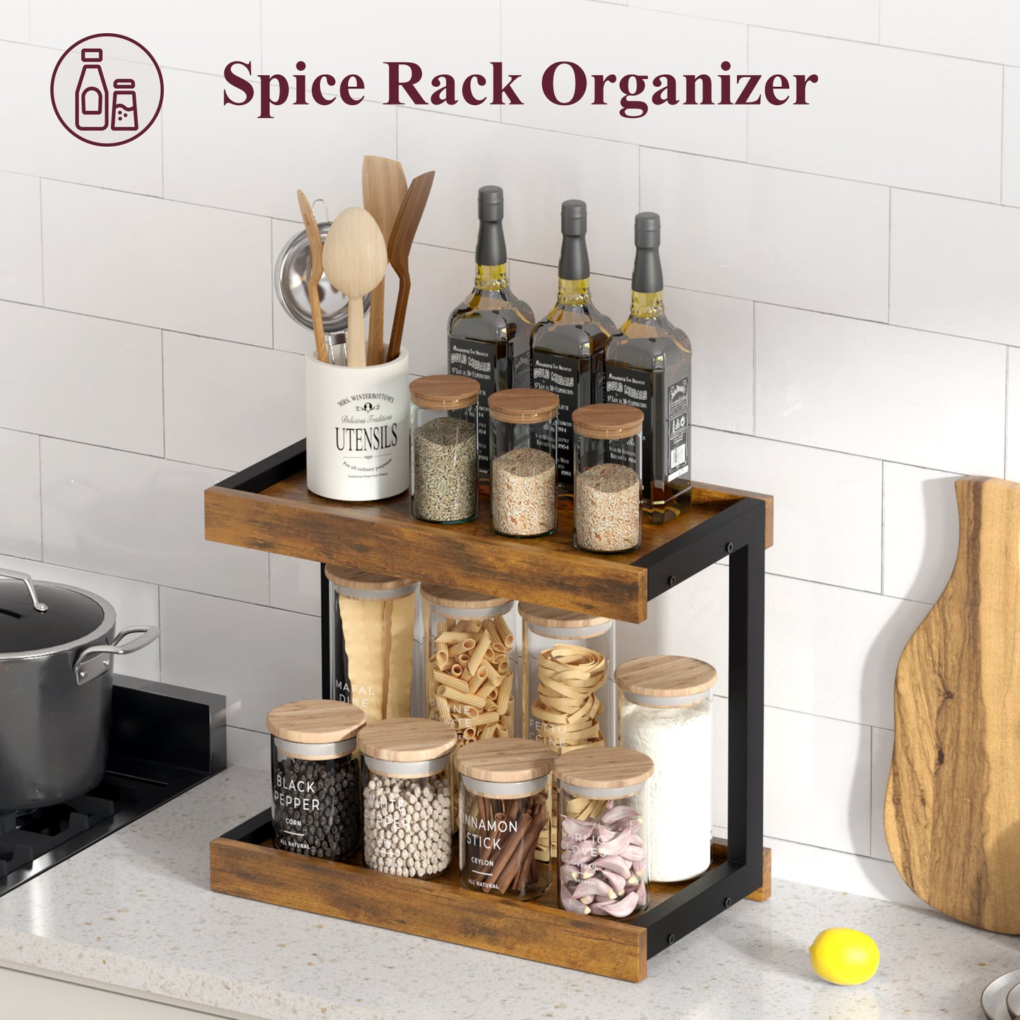2 Tier 15.75"x8.9" Large Countertop Shelf Organizer Spice Rack. KS0022