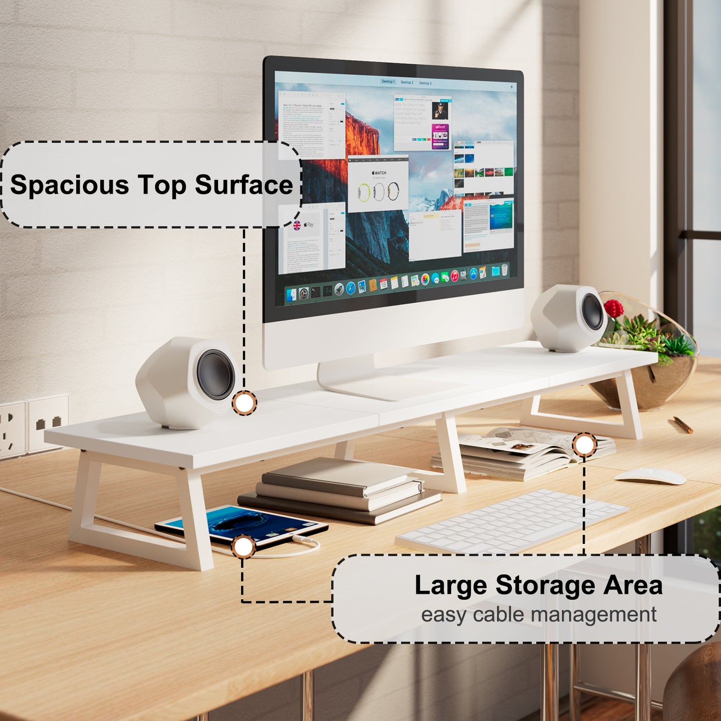 42 inch Large Dual Monitor Riser, Wood & Steel Desktop Riser Desk Organization. DS100