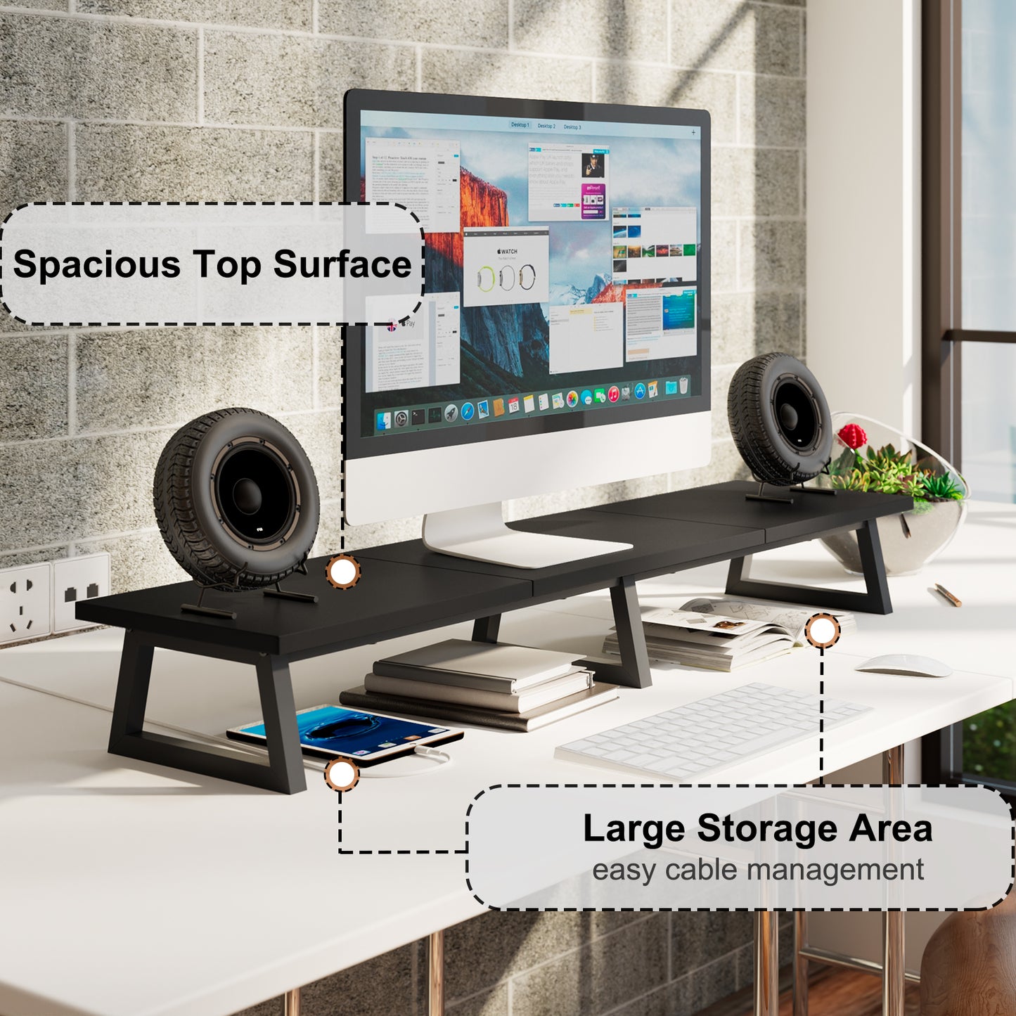 42 inch Large Dual Monitor Riser, Wood & Steel Desktop Riser Desk Organization. DS100