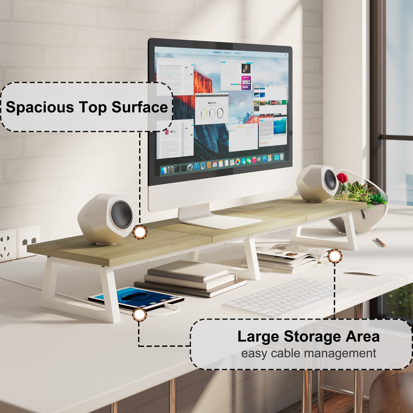 42 inch Large Dual Monitor Riser, Wood & Steel Desktop Riser Desk Organization. DS100