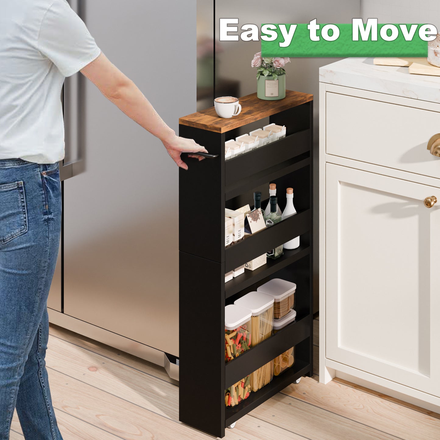 4-tier slim storage cart with handles, a pull-out rolling multifunctional cart suitable. KS4