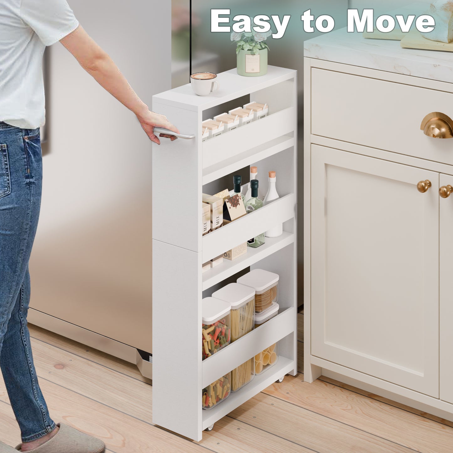 4-tier slim storage cart with handles, a pull-out rolling multifunctional cart suitable. KS4