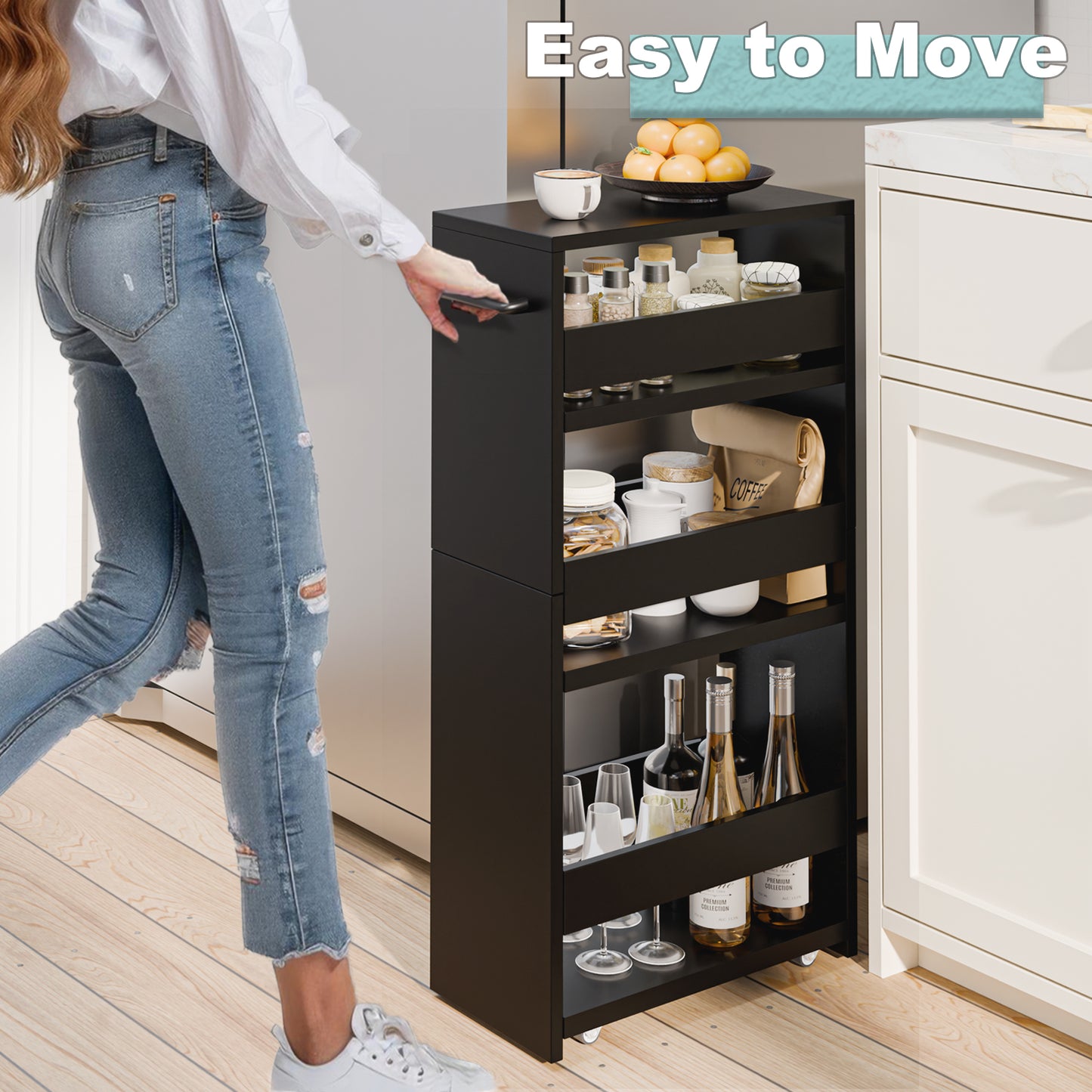 4-tier slim storage cart with handles, a pull-out rolling multifunctional cart suitable. KS4