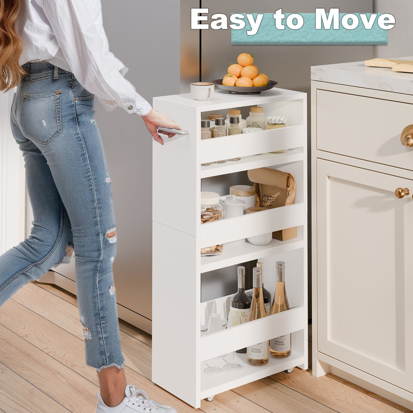 4-tier slim storage cart with handles, a pull-out rolling multifunctional cart suitable. KS4