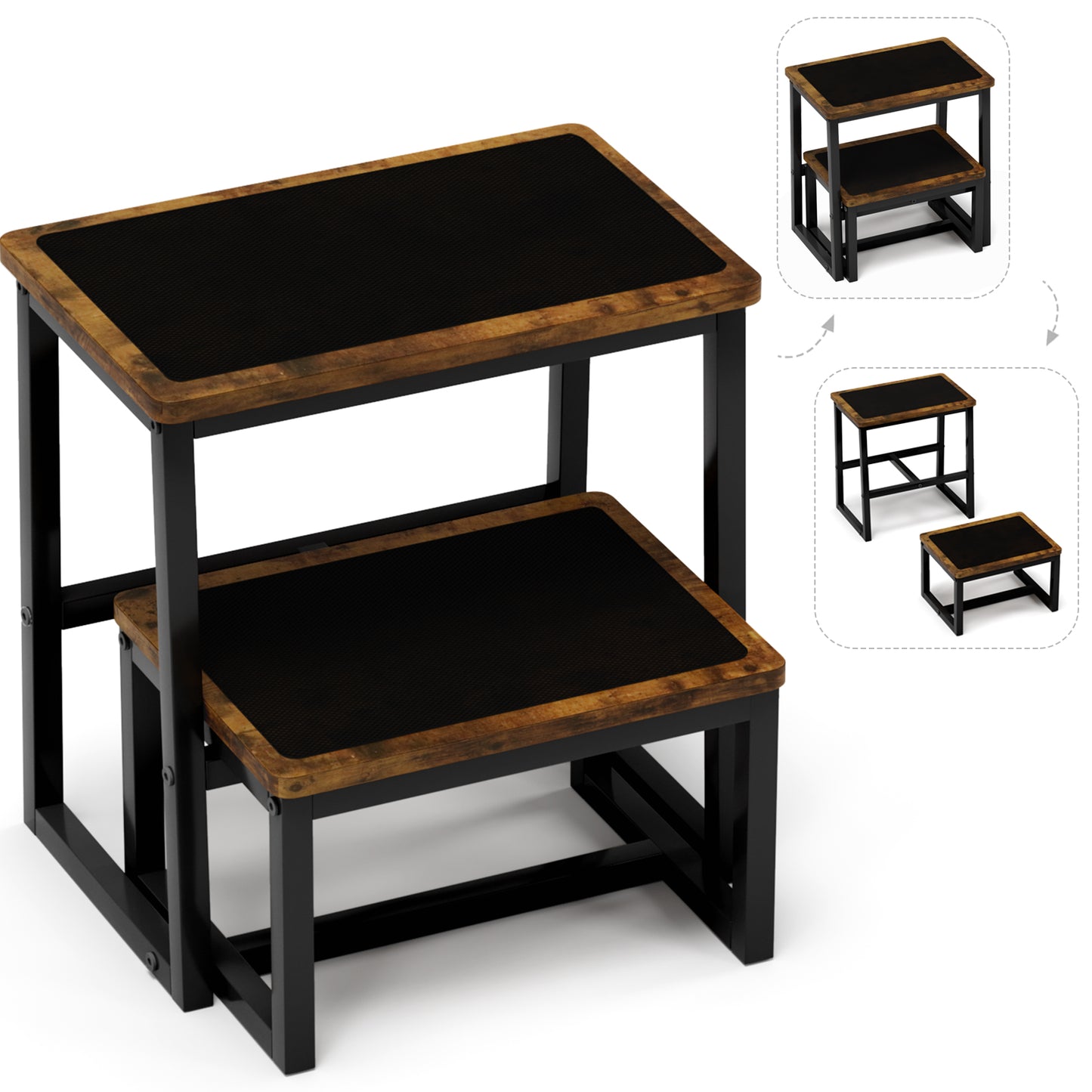 B2B Two Step Stool for Adults,Holds up to 500Lb,Wooden&Metal Frame. SK402