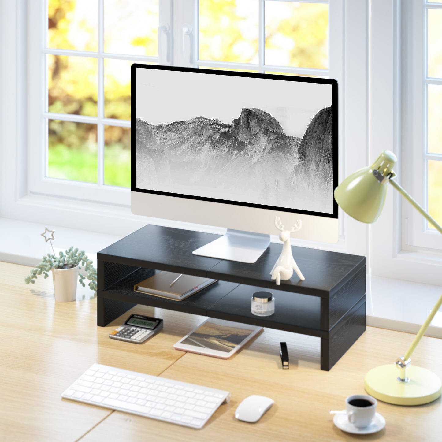 B2B 2-Pack 20" Wood Monitor Stand Riser with Keyboard Shelf. DS500X2