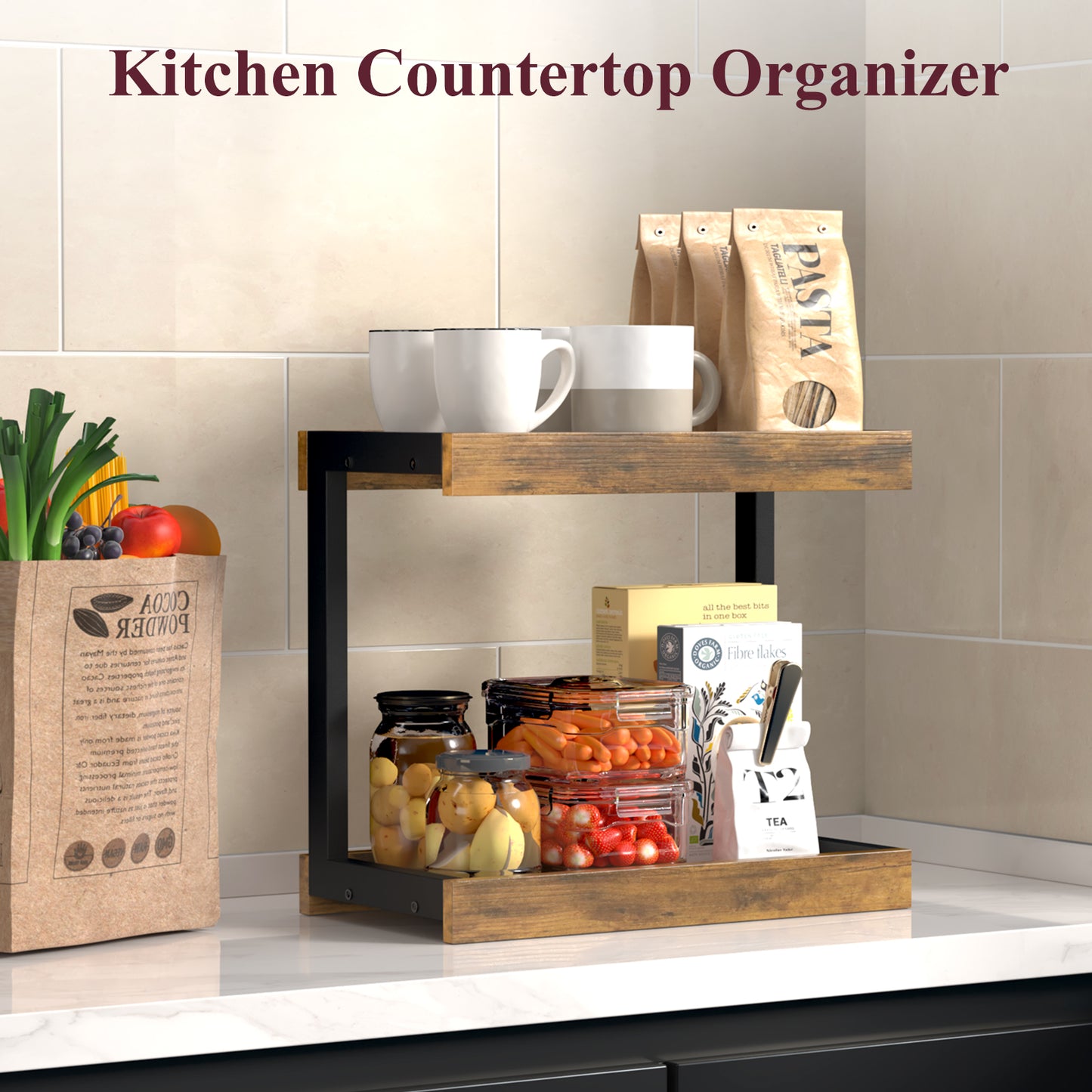 2 Tier 15.75"x8.9" Large Countertop Shelf Organizer Spice Rack. KS0022