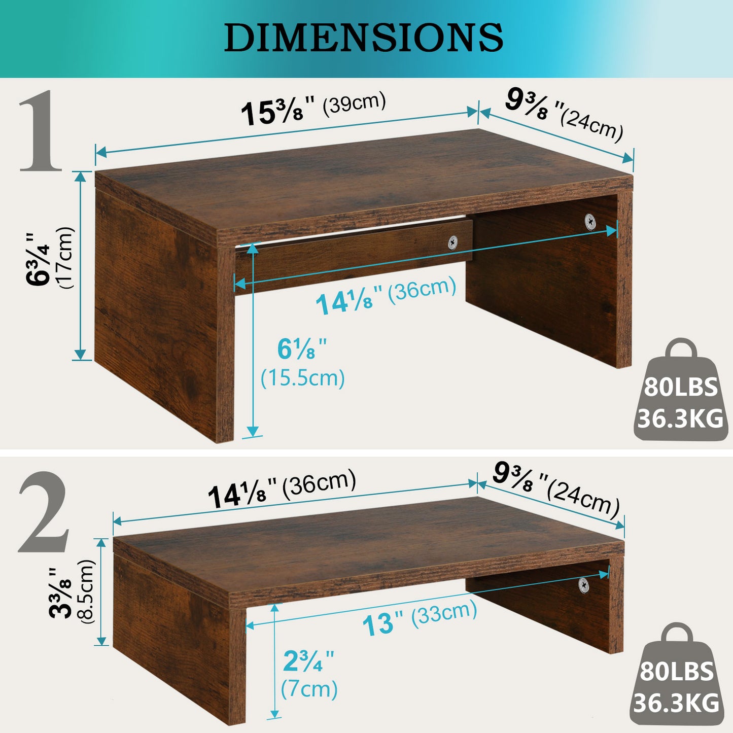 B2B Wood 2 Tier Adjustable Stand for 2 Monitors/Laptop/PC. DS402