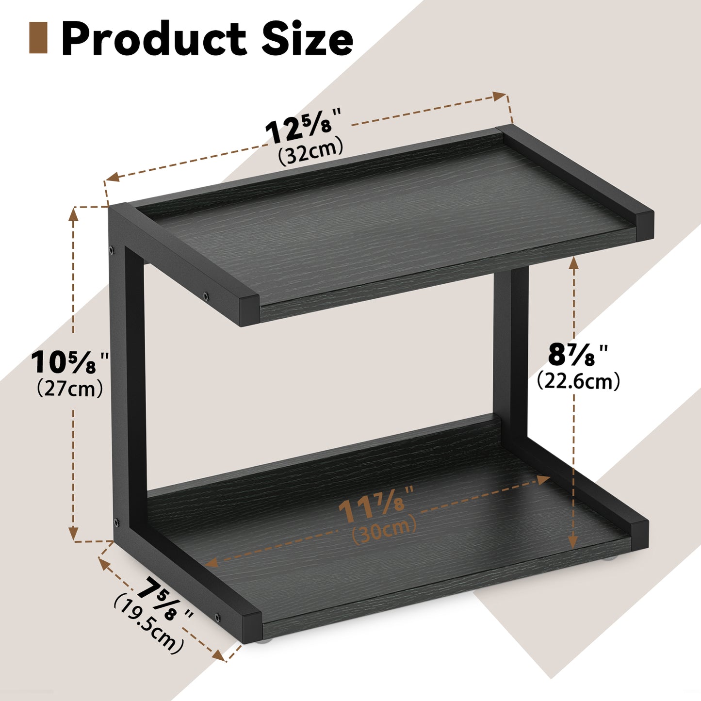 12.6"×7.7" 2-Tier Wood Counter Shelf, Kitchen Spice Rack Organizer. KS0021