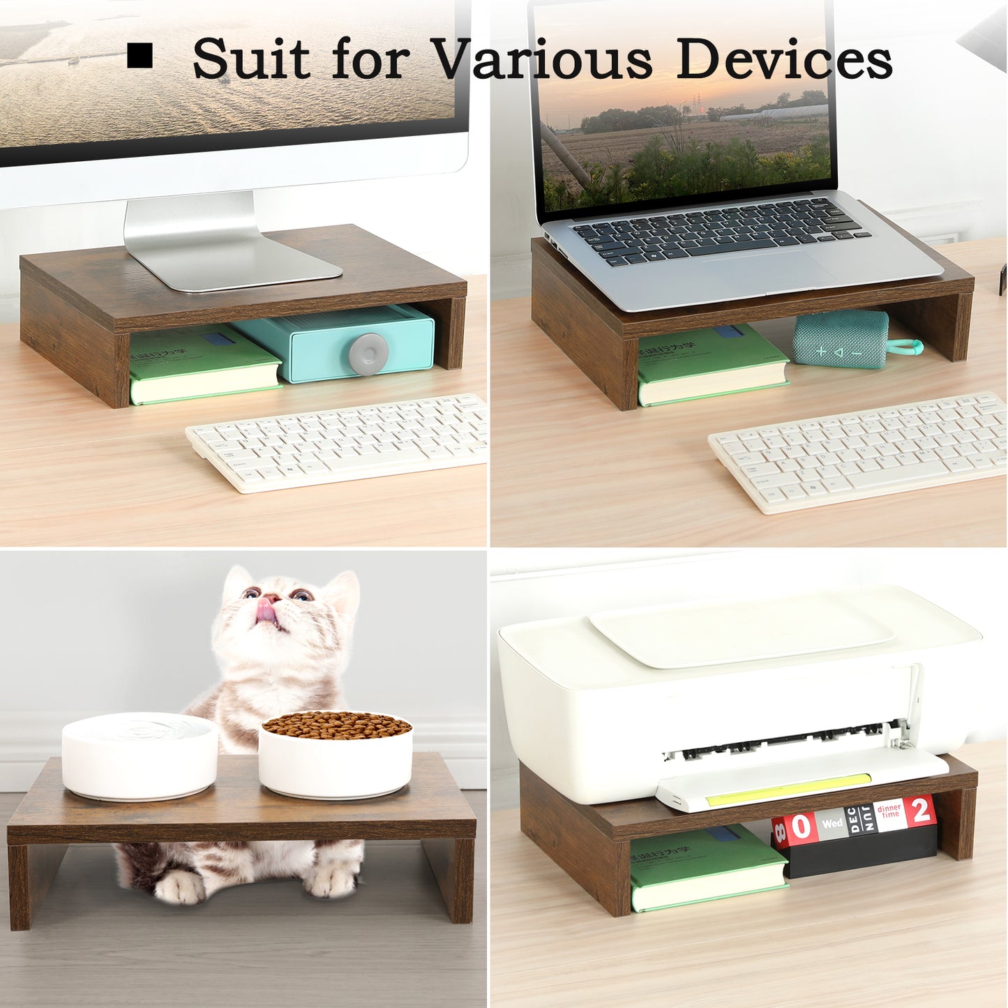 B2B 2 pack 14.2 inch  Wood Monitor Stand Riser with Storage. DS400x2