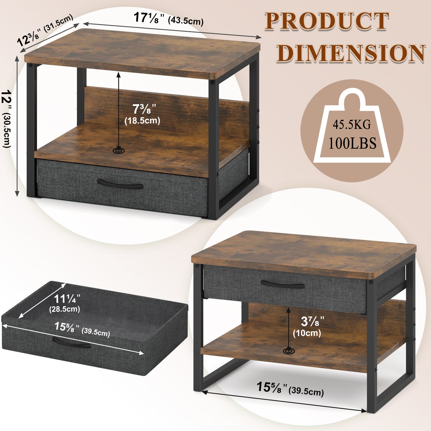 B2B Printer Stand with Storage Drawer for Desk, 2-Tier Desktop Shelf Organzier. KS0011