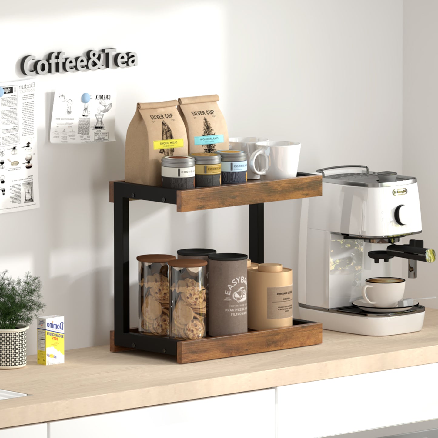 2 Tier 15.75"x8.9" Large Countertop Shelf Organizer Spice Rack. KS0022