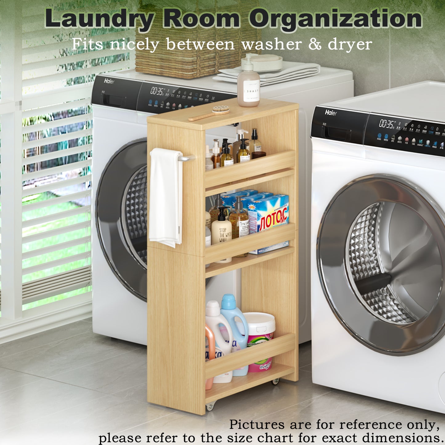 B2B 4-Tier Slim Storage Cart with Handles, Rolling Pull-Out Organizer. KS4