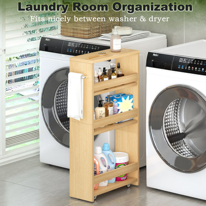 B2B 4-Tier Slim Storage Cart with Handles, Rolling Pull-Out Organizer. KS4