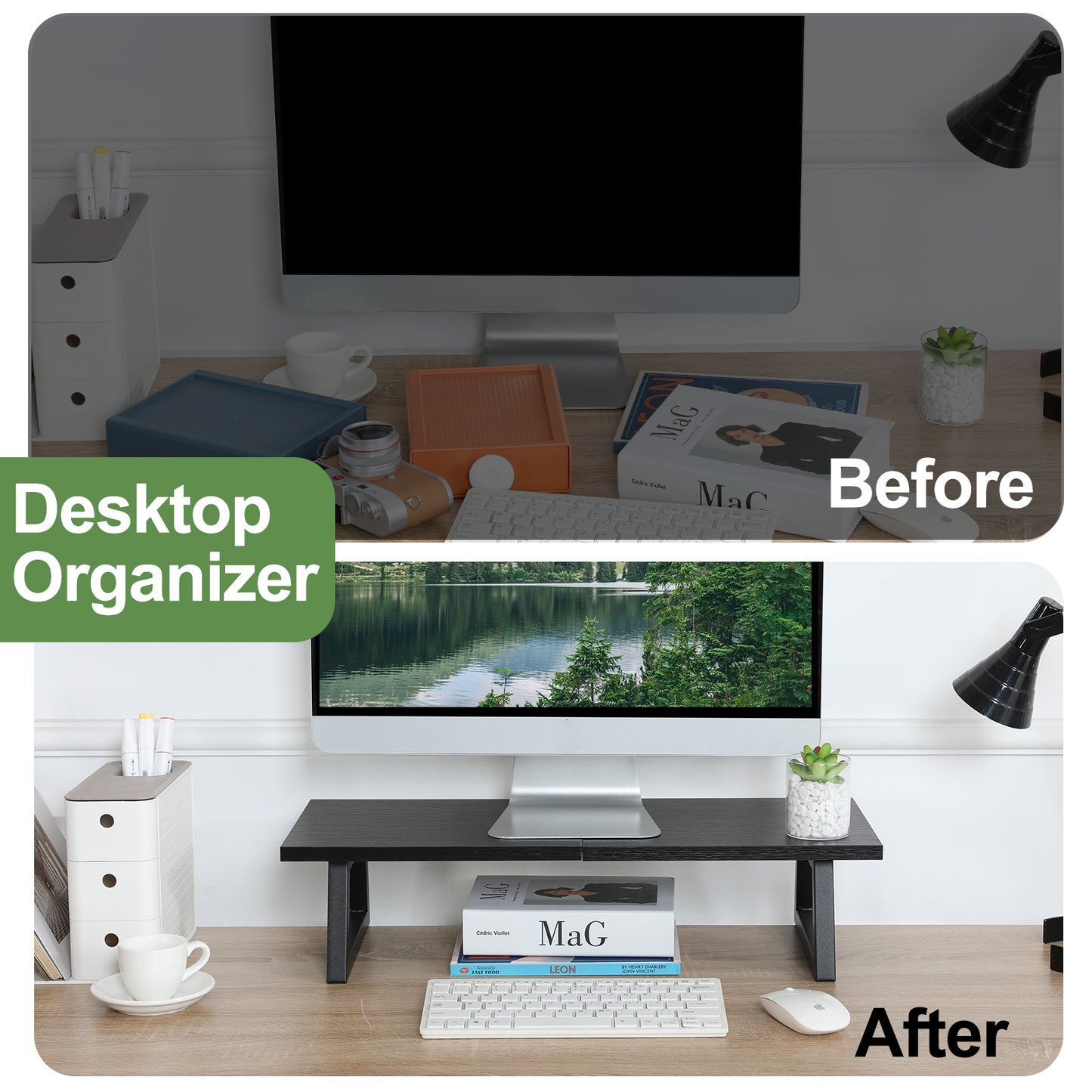 24 inch Dual Monitor Riser, Wood & Steel Desktop Riser Desk Organization. DS101
