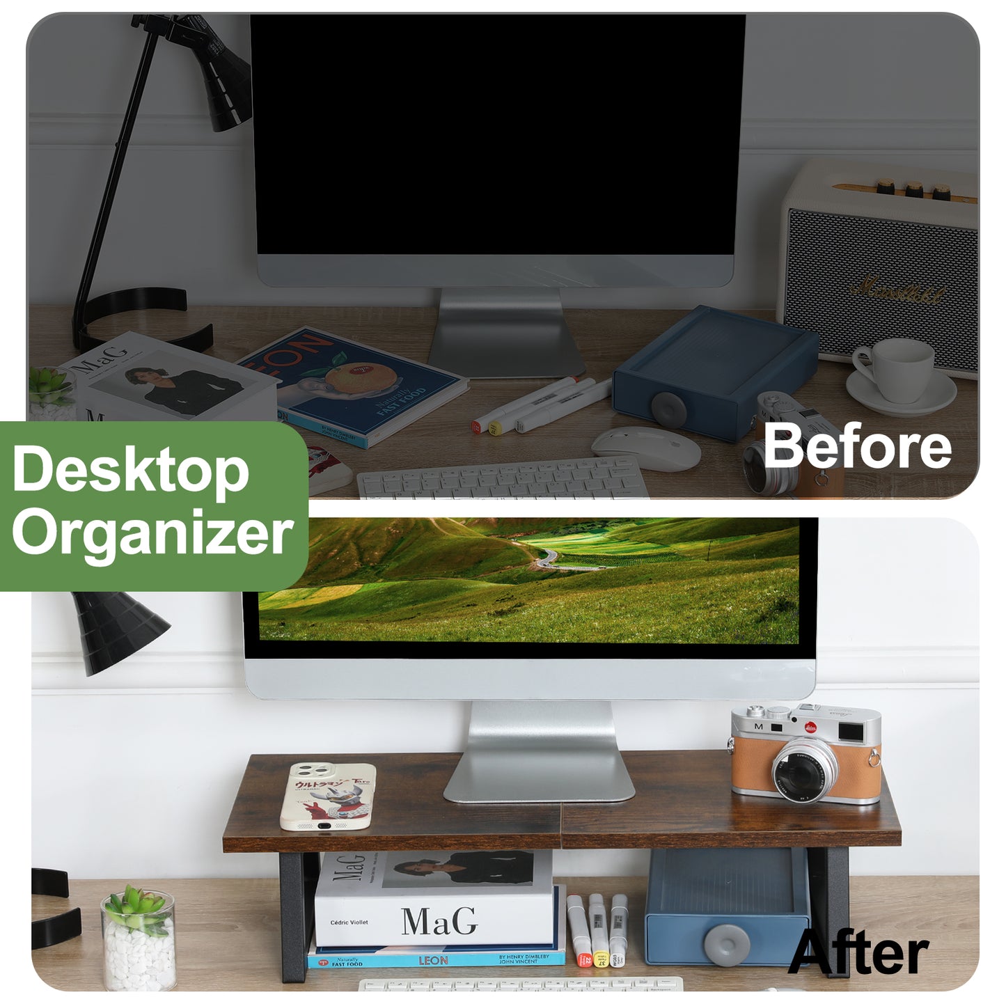 24 inch Dual Monitor Riser, Wood & Steel Desktop Riser Desk Organization. DS101