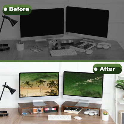B2B 2-Pack 20" Wood Monitor Stand Riser with Keyboard Shelf. DS500X2