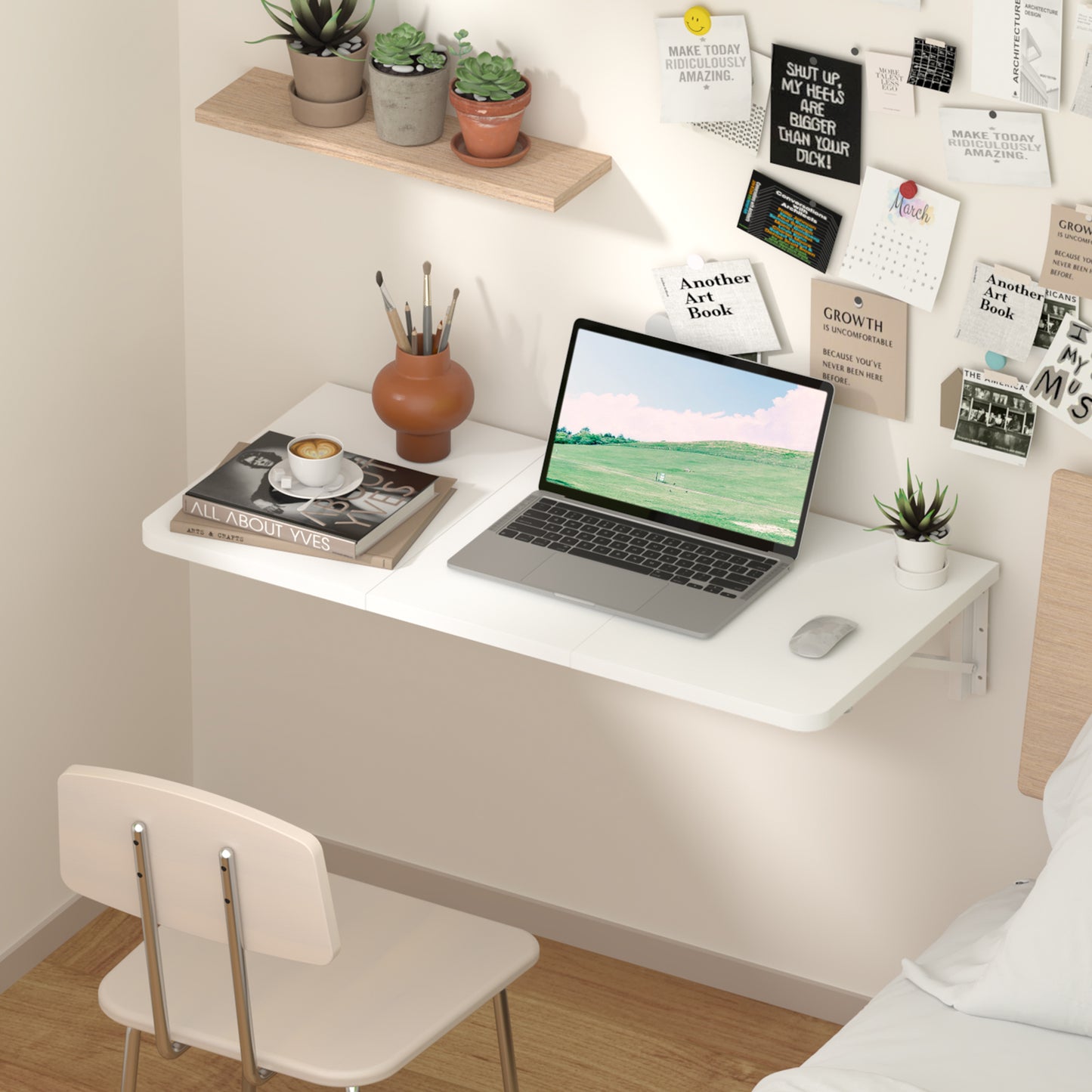 B2B 29.9"W x 15.7"D Folding Table Wall Mounted Desk with Heavy Duty Brackets for Storage. RSW840