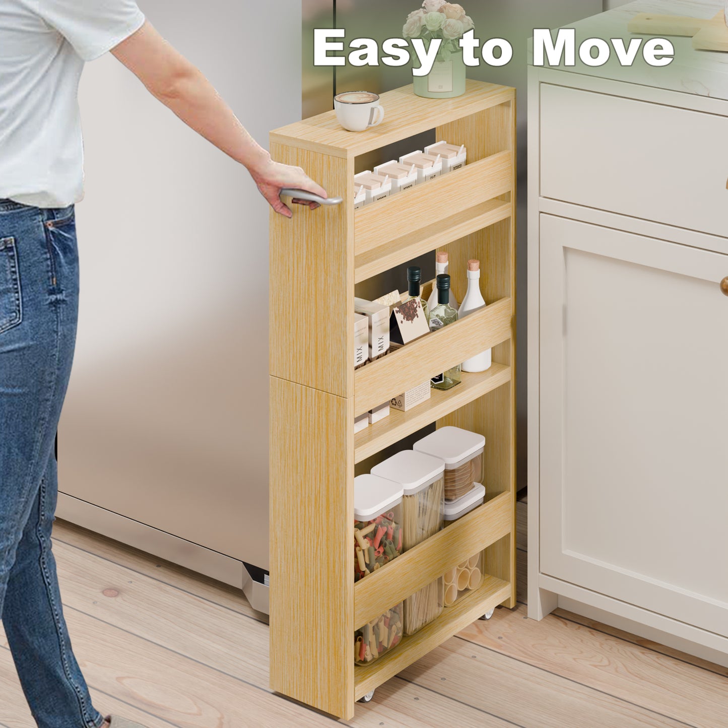 B2B 4-Tier Slim Storage Cart with Handles, Rolling Pull-Out Organizer. KS4