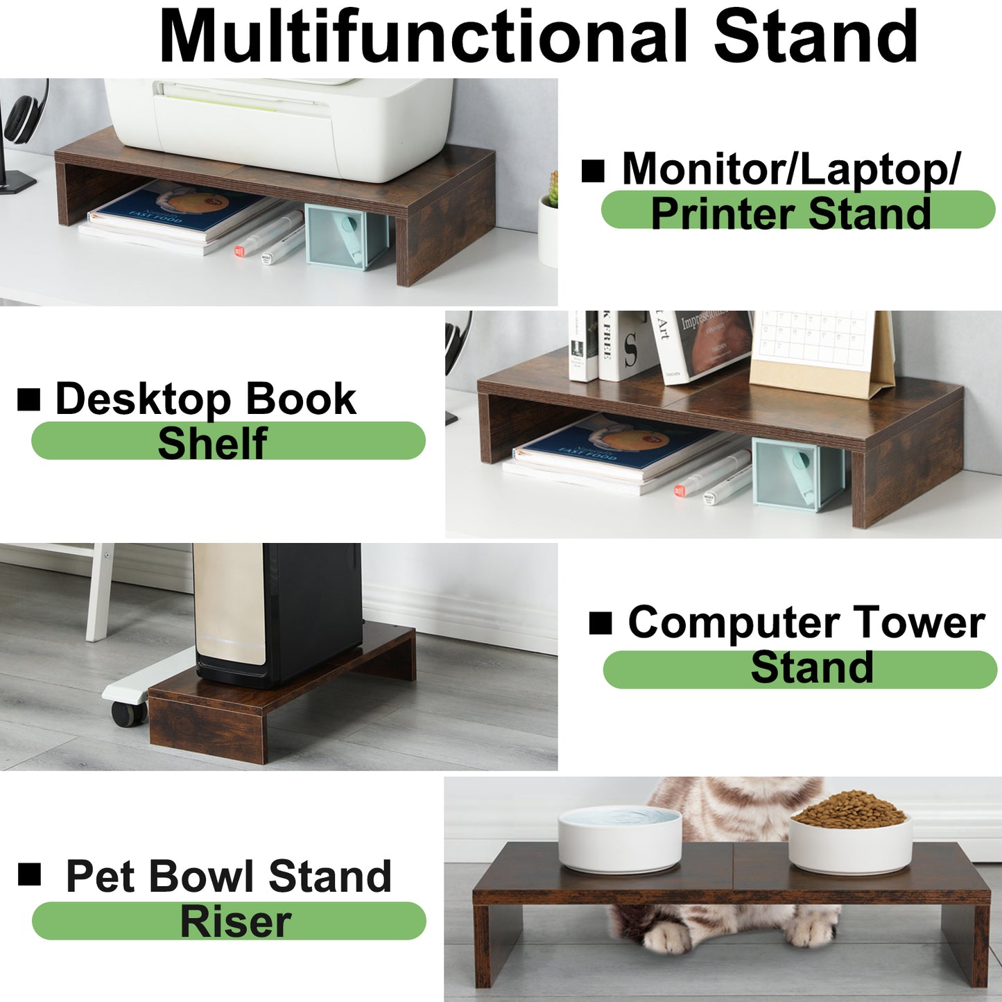 B2B 2-Pack 20" Wood Monitor Stand Riser with Keyboard Shelf. DS500X2